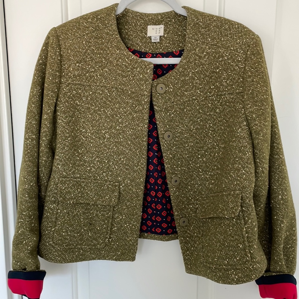 A new day blazer green cute inner lining size 12 tweed